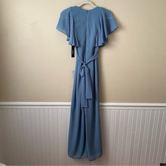 Lulu’s | Bow For Love Flutter Sleeve Jumpsuit Slate Blue XS - Picture 6 of 7